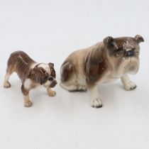 Royal Doulton Bulldog HN1407 and a Myott GoldScheider example, largest H: 15 cm, no cracks or chips.