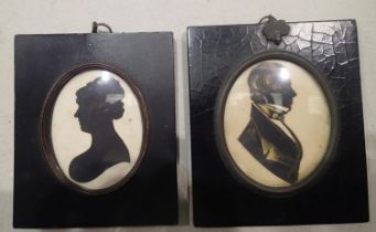 Two Victorian silhouettes, one over-painted, H: 90 mm. UK P&P Group 1 (£16+VAT for the first lot and