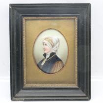 Ceramic framed portrait miniature of a young girl. UK P&P Group 1 (£16+VAT for the first lot and £
