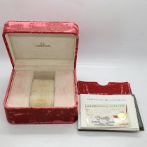 Omega gents wristwatch box with Omega papers. UK P&P Group 1 (£16+VAT for the first lot and £2+VAT