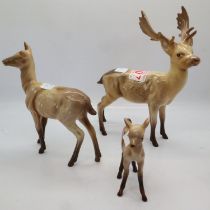 Beswick deer family, stag, doe and fawn, no cracks or chips, H: 18 cm. UK P&P Group 2 (£20+VAT for