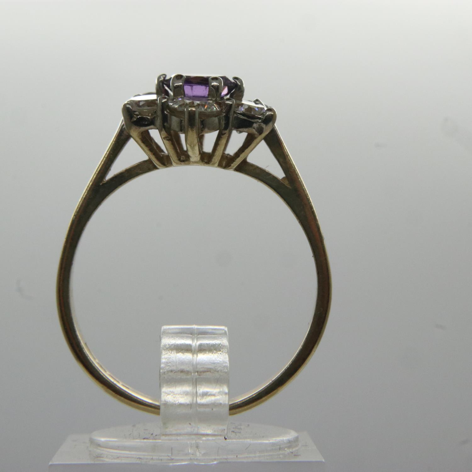 9ct gold ring set with amethyst and cubic zirconia, size P, 3.2g. UK P&P Group 0 (£6+VAT for the - Image 2 of 3
