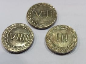 Three brothel tokens in Roman style (replica), positions 3, 8 and 9. UK P&P Group 0 (£6+VAT for