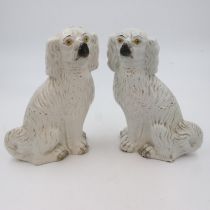 Pair of Staffordshire spaniels, crazing but no chips or cracks, H: 36cm. UK P&P Group 3 (£30+VAT for