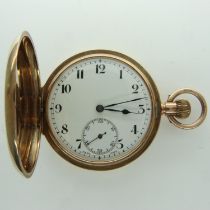 9ct gold full hunter crown wind pocket watch, total weight 72.6g, case D: 50 mm. UK P&P Group 1 (£