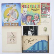 1948 Olympia fixtures list with brochure and a collection of Bertram Mills Circus programmes and