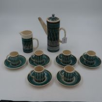Llanfair Yn Muallt 1970's coffee set, two cracked cups. UK P&P Group 2 (£20+VAT for the first lot