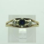 9ct gold sapphire and diamond set trilogy ring, size R, 2.8g. UK P&P Group 0 (£6+VAT for the first