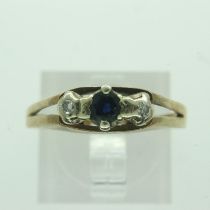 9ct gold sapphire and diamond set trilogy ring, size R, 2.8g. UK P&P Group 0 (£6+VAT for the first