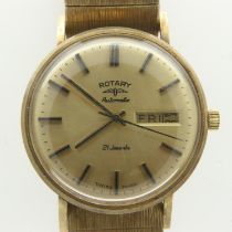 ROTARY: a 9ct gold cased gents automatic wristwatch with day and date apertures on a gold plated