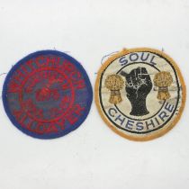 Two Northern Soul fabric patches, 1975 Whitchurch and Cheshire soul. UK P&P Group 1 (£16+VAT for the