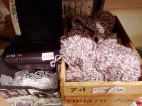 Quantity of wool in a wooden Portuguese sardine box. Not available for in-house P&P