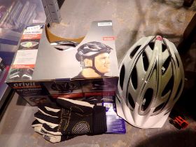 Crivit cycle helmets and gloves. Not available for in-house P&P