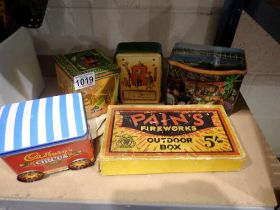 Mixed tin boxes and Pain's firework box, no contents. Not available for in-house P&P