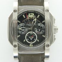 VISCONTI: gents 25th anniversary automatic chrono silver shadow wristwatch with nubuk strap - W105-
