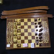 Staunton chess set (one rook absent), with a musical board table. King 7cm. UK P&P Group 3 (£30+