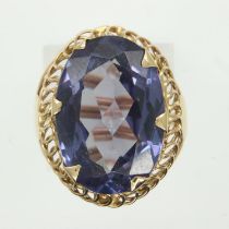 Impressive 14ct gold solitaire ring, set with a large oval-cut sapphire, size M/N, 6.7g, stone 20