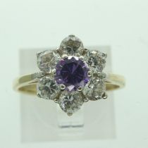 9ct gold ring set with amethyst and cubic zirconia, size P, 3.2g. UK P&P Group 0 (£6+VAT for the
