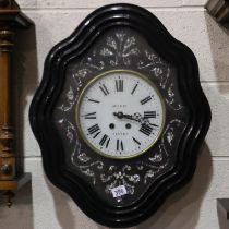 Bisson, Guneau, Nantes wall clock with shaped lacquer case inlaid with mother of pearl, H: 62 cm.