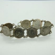 Silver coin bracelet, 15g, L: 16 cm. UK P&P Group 1 (£16+VAT for the first lot and £2+VAT for
