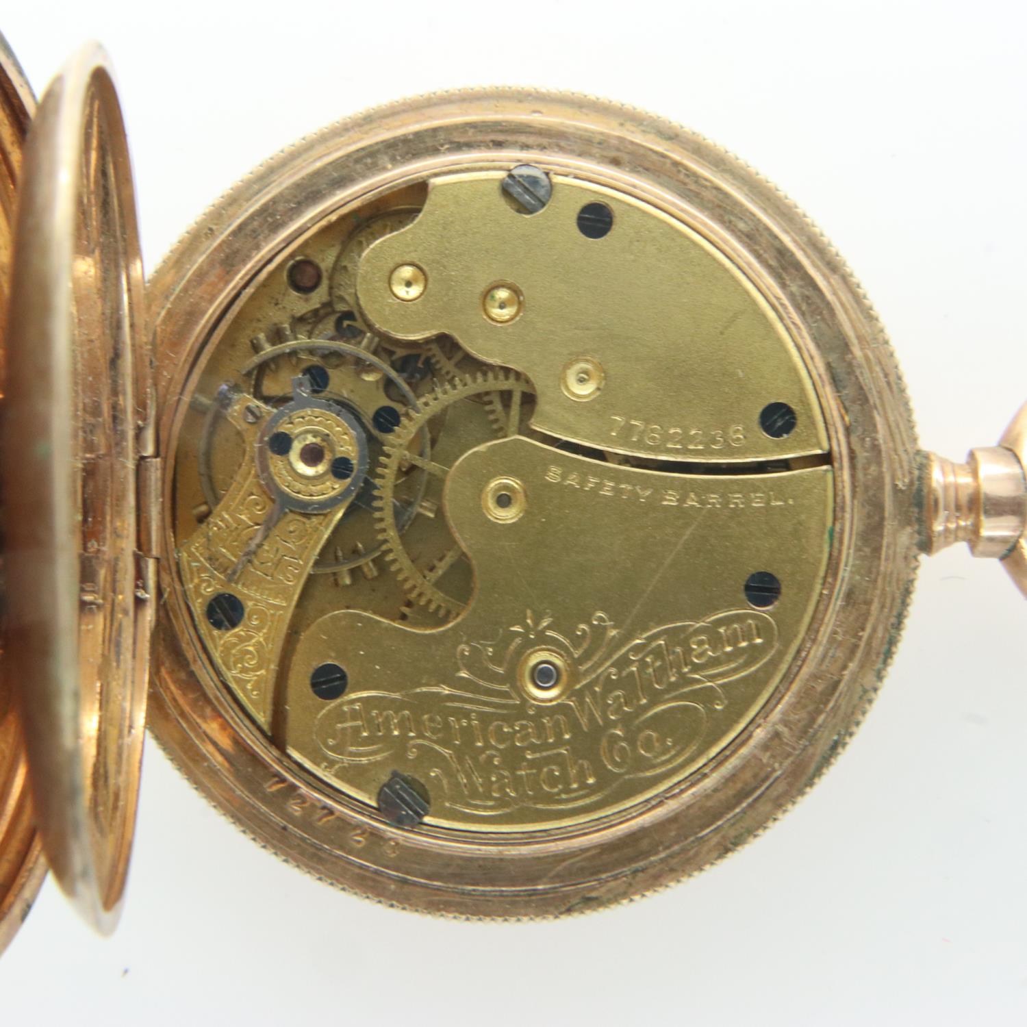 WALTHAM: gold plated crown wind full hunter fob watch, not working at lotting. UK P&P Group 0 (£6+ - Image 3 of 3