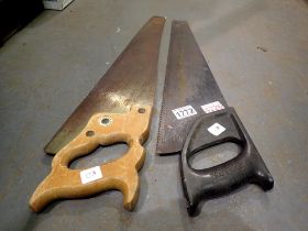Two vintage hand saws, including a Tyzack example. Not available for in-house P&P