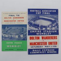 1958 FA Cup programme, Final Tie Bolton Wanderers v Manchester United, with Daily Express supplement