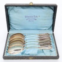 A set of six 800 silver SS presentation teaspoons, each impressed with SS emblem and within fitted