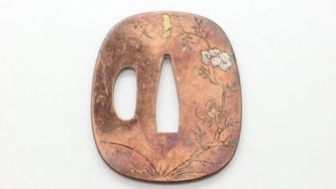 Japanese Meiji engraved copper tsuba. UK P&P Group 1 (£16+VAT for the first lot and £2+VAT for