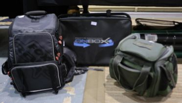 Preston Innovations Onbox carrier and two fishing rucksacks. UK P&P Group 2 (£20+VAT for the first