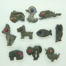 Ten WWII German animals gau whw Pins. Sold to raise money for the Winter Relief. UK P&P Group 2 (£