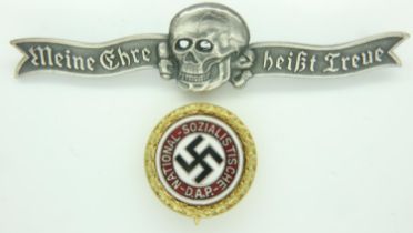 Enamelled replica NSDAP party members badge and an SS fantasy badge (2). UK P&P Group 1 (£16+VAT for