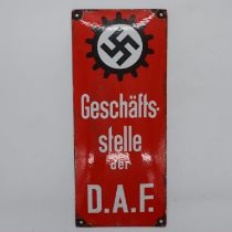 WWII German Deutsche Arbeits Front (German Workers Front) Factory Office Enamel Sign. UK P&P Group 2