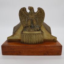 Rare 1930s US Brass Eagle Elhart Fire Truck Hose Control Holder. Mounted on wood. UK P&P Group 3 (£