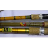 Three early fibreglass rods, Allcox, Danny Ashforth Millbro Lite and William powell. UK P&P Group