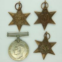 British WWII medal group, comprising Defence medal, France and Germany star, 1939-45 star and Africa