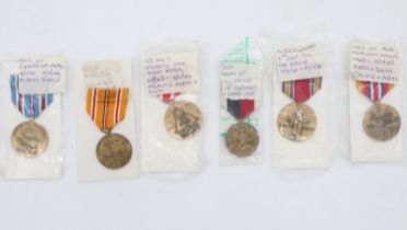 US WWII medals, including American Campaign, Atlantic War Zone, Army of Occupation, Victory medal