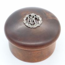 WWI British Screw Lidded Wooden Pot with Silver Royal Flying Corps Badge. UK P&P Group 1 (£16+VAT