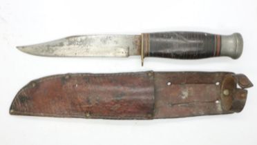 Milbro vintage hunting knife with leather sheath. UK P&P Group 1 (£16+VAT for the first lot and £2+