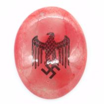 German WWII ceramic oval Swastika plaque, H: 70 mm. UK P&P Group 1 (£16+VAT for the first lot and £