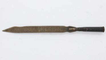 WWI trench art letter opener with cartridge handle, L: 23 cm. UK P&P Group 1 (£16+VAT for the