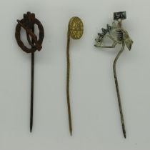 Three German WWII stick pins, including gold grade wound badge. UK P&P Group 1 (£16+VAT for the