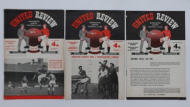 Manchester United v Nottingham Forest 22nd February 1958 and two 1957 programmes, Sheffield