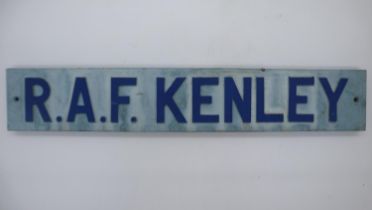 RAF painted station sign, RAF KENLEY. We believe this to be an original sign, W: 65 cm, H: 11 cm. UK