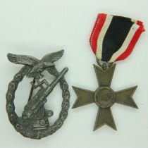 German WWII War Merit Cross, and a Luftwaffe anti-flak badge (2). UK P&P Group 1 (£16+VAT for the