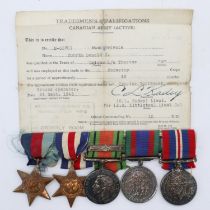 Canadian WWII medal group to M-61701 Pte D J Cooper, comprising BWM, Defence medal, Volunteer