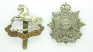 British military cap badges: The Border Regiment and The Kings Own Regiment (2). UK P&P Group 1 (£