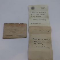 Two hand written and signed letters from Winston S Churchill on 10 Downing Street paper with