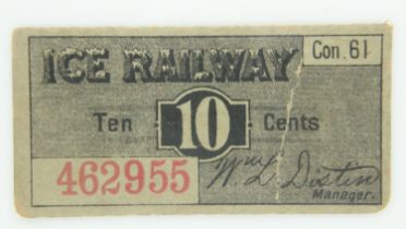 Rare Ice Railway 10 cents ticket for the 1893 World Colombian exposition. UK P&P Group 0 (£6+VAT for