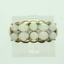 9ct gold ring set with opal and diamonds, size O, 2.4g. UK P&P Group 0 (£6+VAT for the first lot and